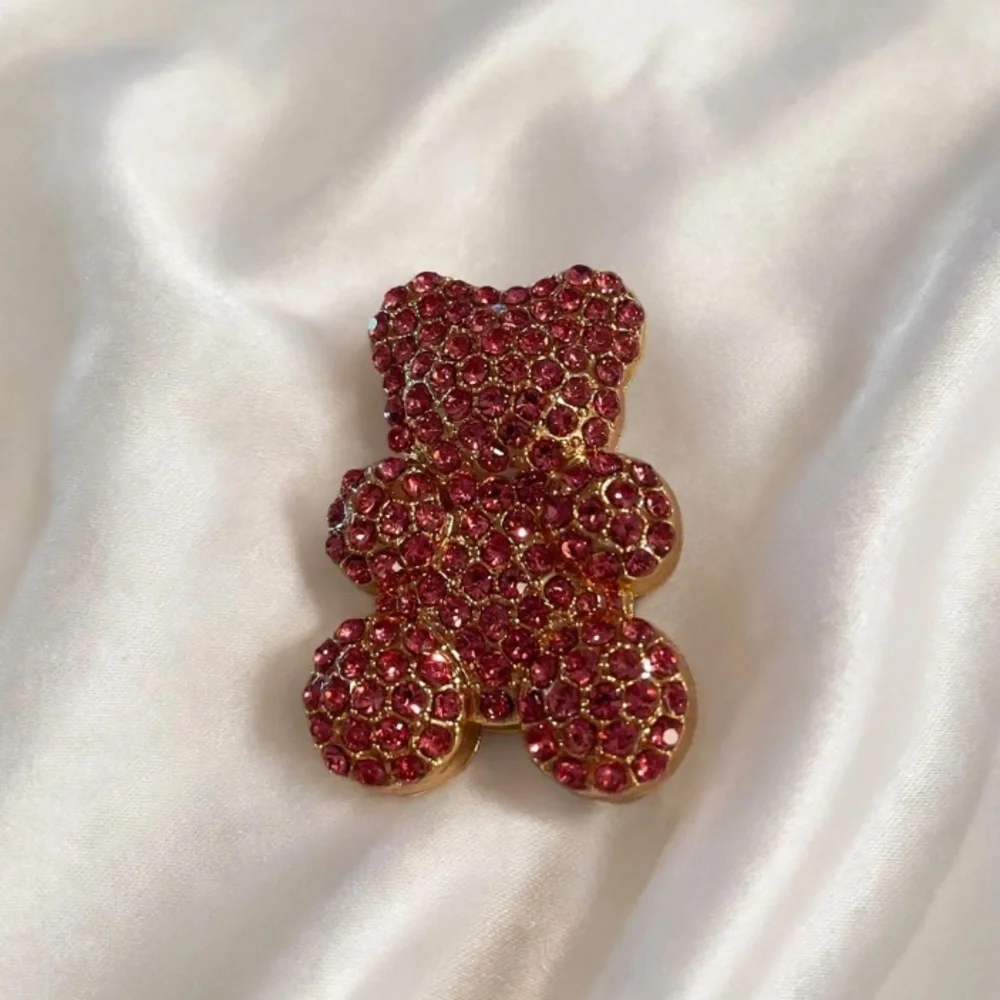 Rhinestone Bear Brooch in Deep Pink